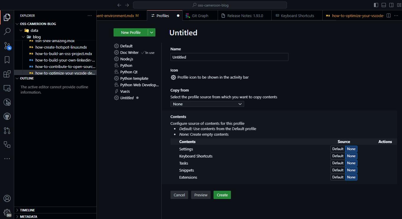 Creating a Profile in VSCode