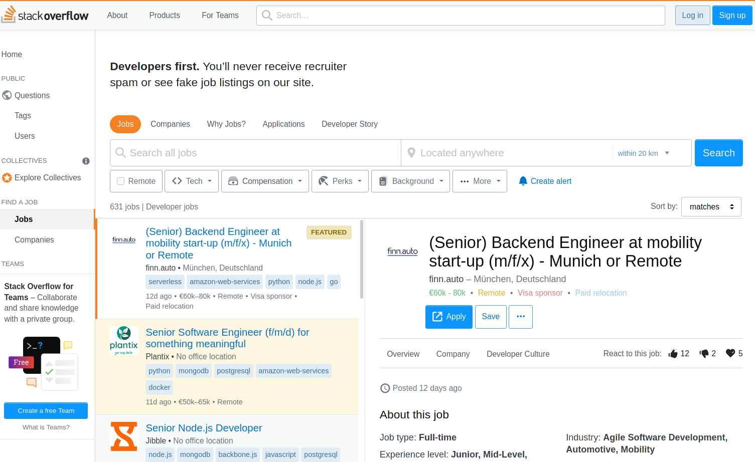 Stackoverflow jobs RSS feed